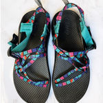 Chaco Strappy Sandals Multicolor Block Print Blue Pink Outdoors Hiking Size 6 Photo 0