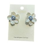 J.Crew NWT  Pearl Flower Stud Earrings White Blue Photo 1