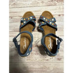 Skechers  Espadrille Sandals Size 7 Denim Floral Summer Silver Hardware Straps Photo 2