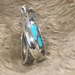 Turquoise Marcasite Sterling Silver Oval Hoop Saddle Back Earrings Blue Photo 6