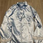 Elegant Light Blue Satin Button Down Shirt Size M Photo 0