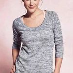Athleta  No Sweatin’ It Sharkbite Gray Heather Hi-Lo Top Size Medium Photo 3