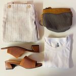 Vintage Cream & Light Tan Striped Suspender Midi Dress Size S GUC Photo 1