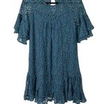 Francesca's Francesca’s Teal Blue Lace Overlay Short Sleeve Lined Festival Dress Photo 0