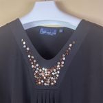 Susan Graver  Womens Size 1X Black V-Neck Blouse Embellished Dressy Casual Blouse Photo 1