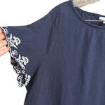 Charter Club  Navy Top with White Floral Trim Photo 1