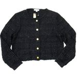 J.Crew NWT Plaid Lady Jacket in Black textured Lurex® Metallic Threads Sweater M Photo 0