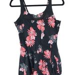 Womens Swimdress Romper Built in Shorts Removable Cups Floral Black Pink L Size L Photo 0