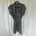 BCBGMAXAZRIA BCBG Maxazia Two-Tone Black Off White Crochet Cap Sleeve Tie Long Cardigan L Photo 2
