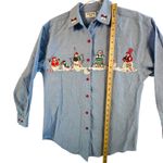 Vtg Christmas Snowman Shirt Chambray Denim Holiday Button Down Top S Festive‎ Blue Photo 4