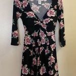 Planet Gold Womens Black Floral Mini Dress M 3/4 Sleeves Padded Bust V Neck Photo 0