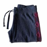 Lucky Brand VHTF: Lucky ꕥ Lotus Embroidered Tux Sweatpants ꕥ Heather Navy + Bright Pink Red Photo 7