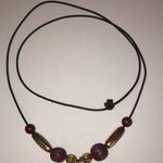 Vintage Gold Tone Wooden Beaded Chunky Boho Statement Pendant Necklace Black Photo 4