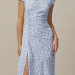 RIHOAS The Blue Round Neck Floral Slit Midi Dress 3 Photo 0
