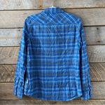 Stio Flannel Shirt Womens Size Med Blue Plaid Long Sleeve Dovetail Cabin Outdoor Photo 2