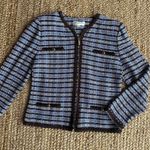 St. John  Collection blue and brown tweed zip jacket sweater size 12 Photo 0