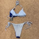 Zaful Navy Blue Color Block Textured Triangle String Bikini Set Size M Photo 2