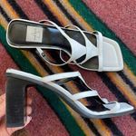 Anne Klein 90 squared toe Strappy slide on heels white leather square heel Photo 0