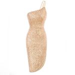 NWT Kate Kasin Sequin Glitter Party Dress One Shoulder Spaghetti Straps Size XL Gold Photo 2