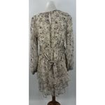 Japna  Beige Floral Metallic Ruffle Tiered Long Sleeve V-Neck Mini Dress Size M Photo 3