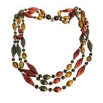 Vintage Twisted Bead Necklace Green Red Cranberry Mustard Yellow Multi Strand Photo 3