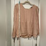 American Eagle  Pale Pink Open Tie Plunge Back Embroidered Peasant Top Size S Photo 3