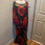 Vintage Cattiva Silk Floral Maxi Dress Sheer 2 Piece EUC Sz M Blk/Red Sleeveless Size M Photo 8