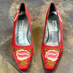 Sacha London Floral Embroidered Vintage Pumps Heels 7 Red Photo 2
