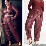 Eloquii  Pleat Detail Faux Leather Ankle Pants‎ Ox Blood Red 28 Photo 1