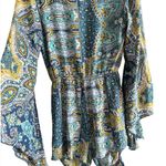 Boutique Paisley Print Boho Whimsy Cut Out Romper W Flowy Bell Sleeves Photo 2