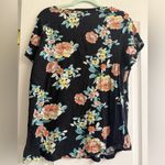 Torrid  Black Floral Short Sleeve Classic Fit V-Neck Pocket Tee Shirt - size 1 Photo 4