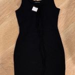 Donna Mizani  Black Lace Up Dress Mini M LBD Tie Front Grommet 90s Photo 0