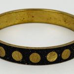Vintage Black & Gold Salamander Skin Bangle Bracelet Brass Polka Dot Retro Boho Photo 0