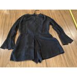 Derek Lam  New York Silk bell sleeve pleated key hole black romper shorts size 10 Photo 9