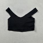 Solemio Crop Top M Black Off Shoulder Sleeves V Neck Ruched Tank Top Photo 1