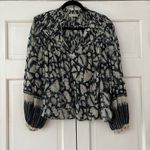 Ulla Johnson Yulia Blouse Indigo Printed Metallic Size 0 Shirt Statement Sleeve Photo 1