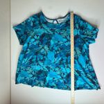 Roamans Tropical Leaf Print Top Size 26/28 Cotton Relaxed Flowy Comfy Beachy Blue Photo 7