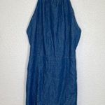 ASOS Lightweight Soft Denim Halter Slip Dress Criss Cross Straps EUC Sz 12 Mini Photo 0