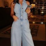 ZARA  jumpsuit denim halter wide leg open back bohemian casual summer Photo 0
