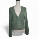 Aerie Sprout Green Fuzzy Cropped Button Up Cardigan Women's Large New With Tags Photo 1