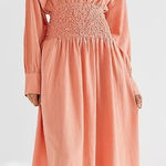 Free People  Monika‎ Peach Shirt Midi Drop Waist Dress Size Small Photo 0