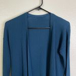 Eileen Fisher Tencel Cardigan Sweater Womens Medium Blue Ribbed Open Front Photo 2
