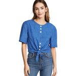 Revolve The East Order Medium Short Sleeve Mahlia Crop Top in cobalt blue check preppy Photo 5