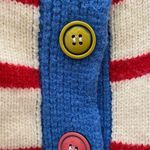 Striped Thick Knit Heart Patch 3/4 Sleeve Cropped Cardigan Sweater Red Photo 11