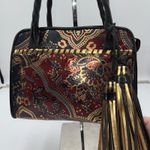 Patricia Nash Red Gold Paisley Leather Satchel Bag Tote Tassel Photo 6