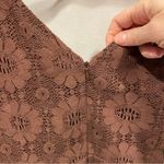 Y2K brown floral eyelet olive crochet trim babydoll midi sleeveless dress Size L Photo 5