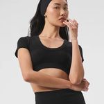 Alo Yoga Seamless Ribbed Cropped Serene Short Sleeve Photo 0