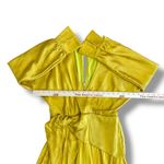 Chartreuse Pleated Wrap Dress Long Sleeve Asym Hem Midi Yellow Women Gold Size M Photo 2
