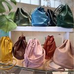 Nuage Bleu Maui Leather Bucket Cinch Crossbody Bag Lizard Green NWT Tan Photo 0