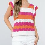 THML Women's Knit Top Size M White Orange Pink Striped Sleeveless Photo 0